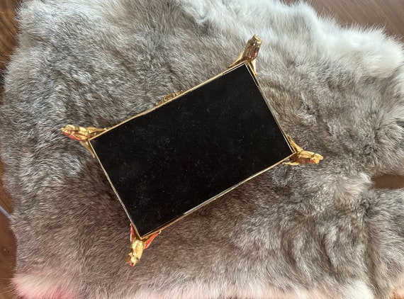 Vintage Ormolu Filigree Glass Rectangle Jewelry C… - image 10