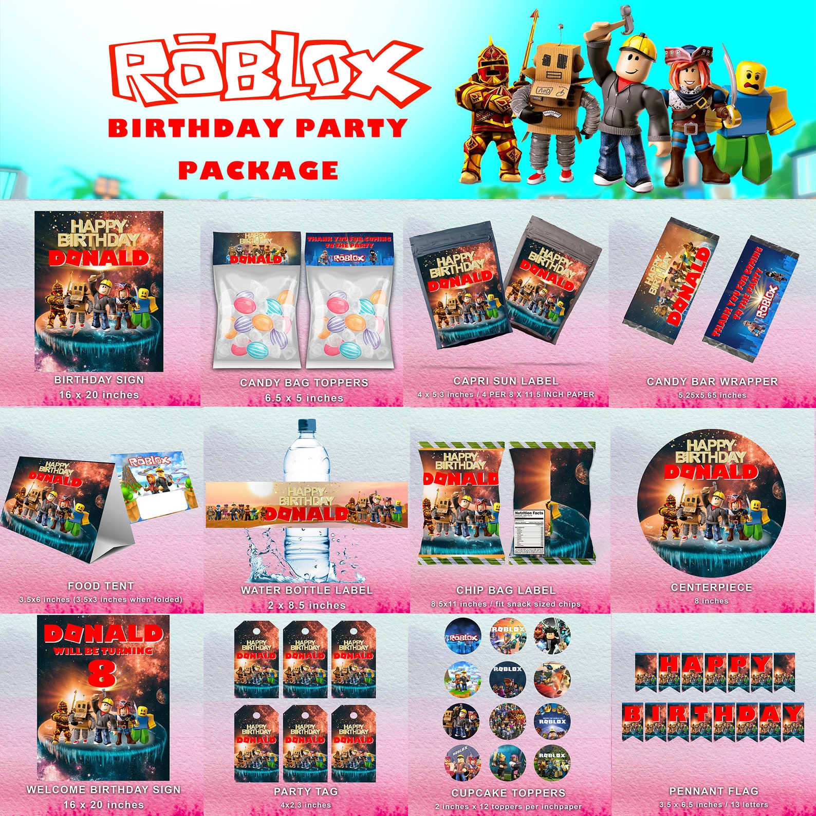 Roblox Roblox Birthday Party Roblox Birthday Theme Package - Etsy
