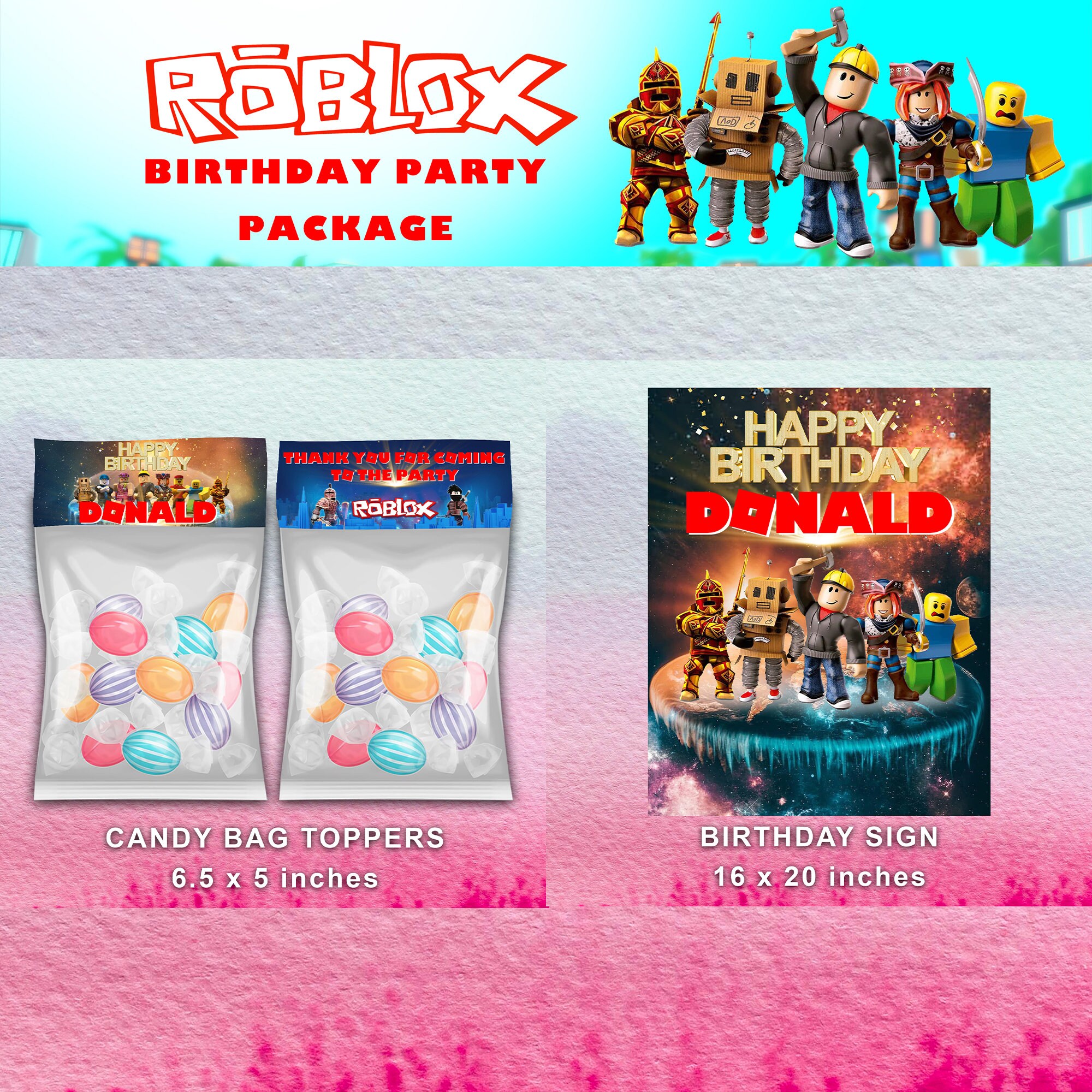 Roblox Roblox Birthday Party Roblox Birthday Theme Package Etsy