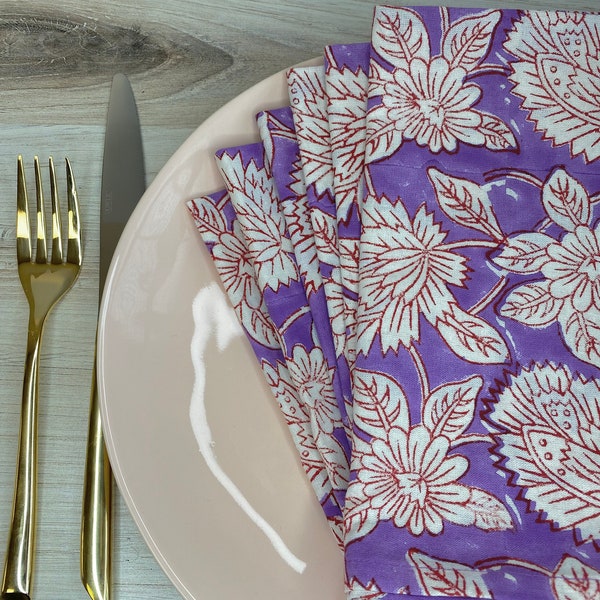 Purple Blossom Large cotton Napkins (set of 6)