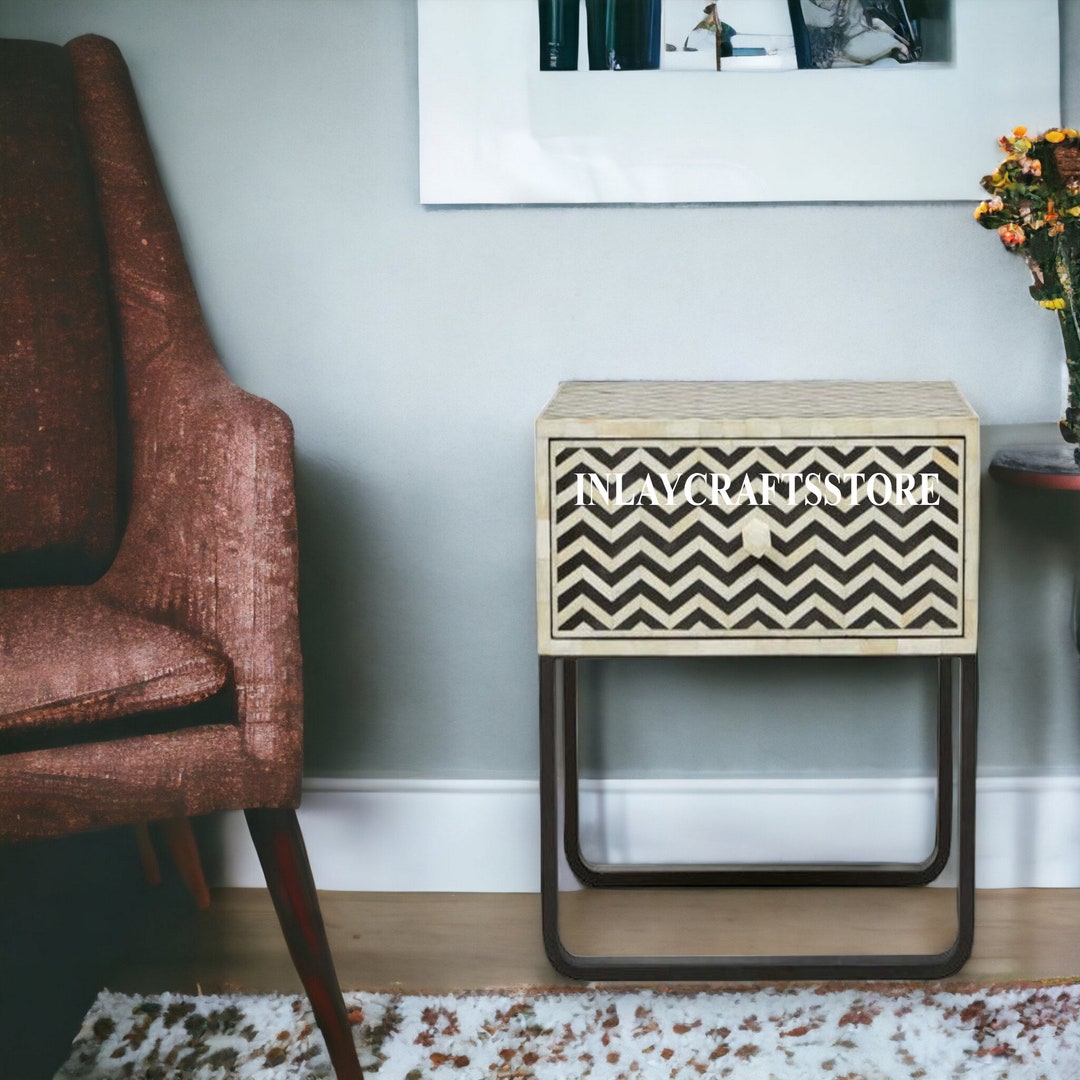 Bone Inlay Chevron Design 1 Drawer Bedside Black Bone Inlay - Etsy