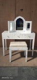 Mother of Pearl Inlay Vanity Console with Matching Mirror and Stool White, Mother Of Pearl Dressing Table White