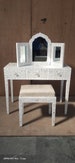 Mother of Pearl Inlay Vanity Console with Matching Mirror and Stool White, Mother Of Pearl Dressing Table White 