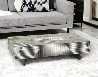 Bone Inlay Stripe Design Coffee Table Black, Bone Inlay Stripe Design Center Table, Bone Inlay Living Room Furniture