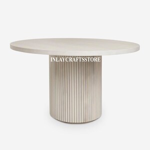 White Washed Round Rustic Elegance: Round Wooden Dining Table, Handmade ...