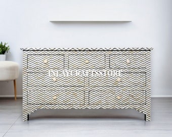 Bone Inlay Chevron Design Chest of 7 Drawers Black, Bone Inlay Chevron Design 7 Drawers Dresser Black, Bone Inlay Storage Unit