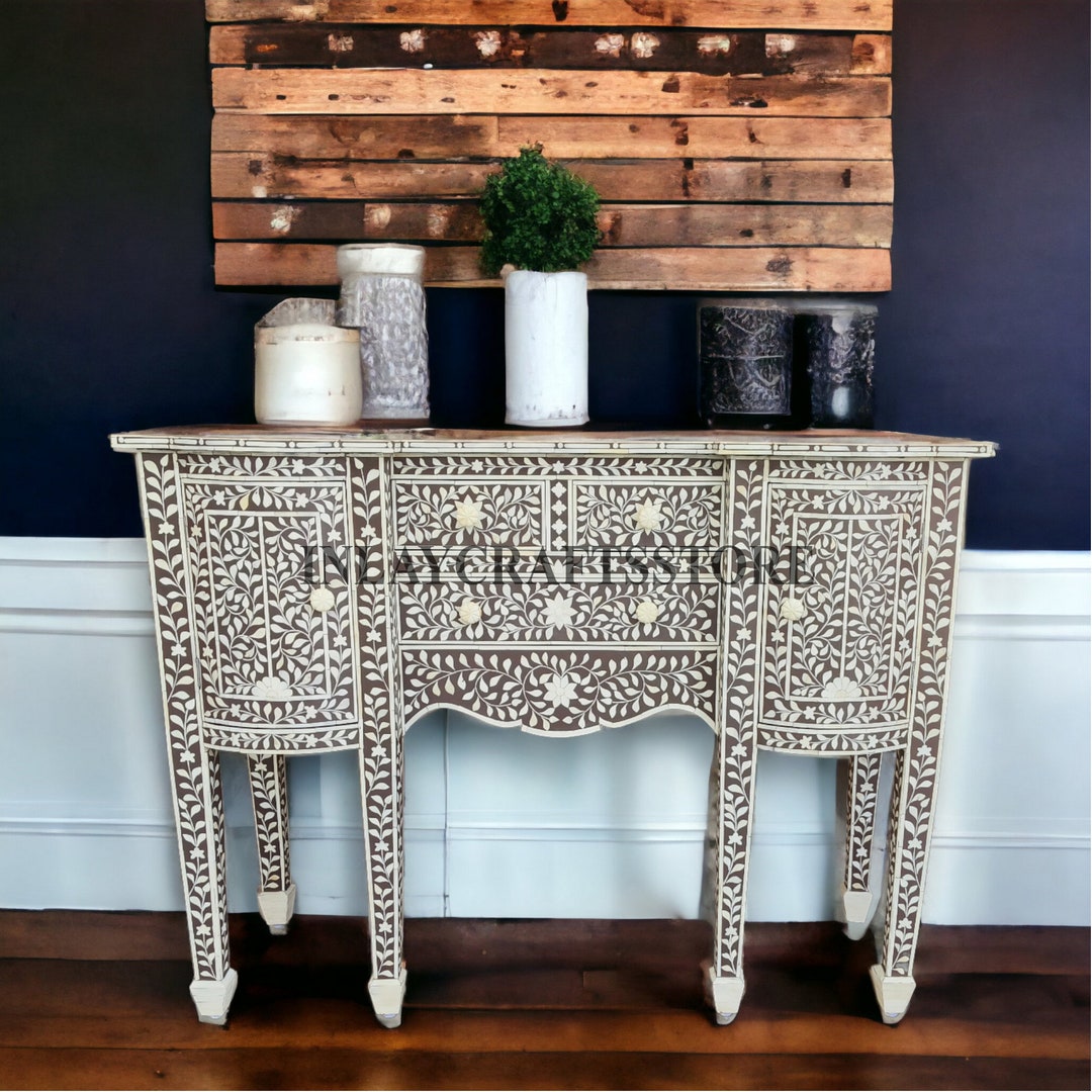 Bone Inlay Victorian Buffet Table Brown Bone Inlay Floral - Etsy