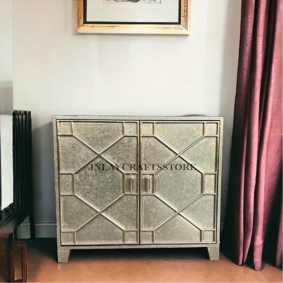 Hollywood Regency Embossed Design 2 Door Cabinet Hollywood
