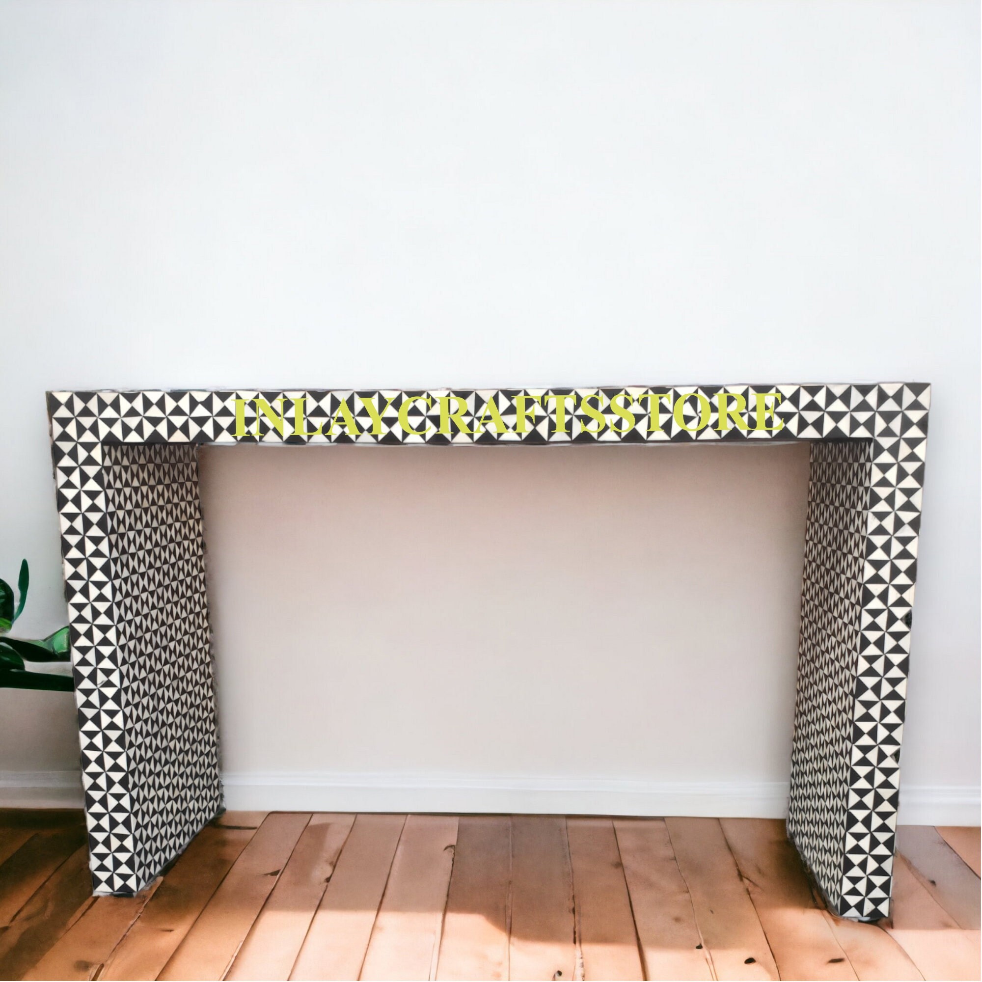 Intarsia black console sale table