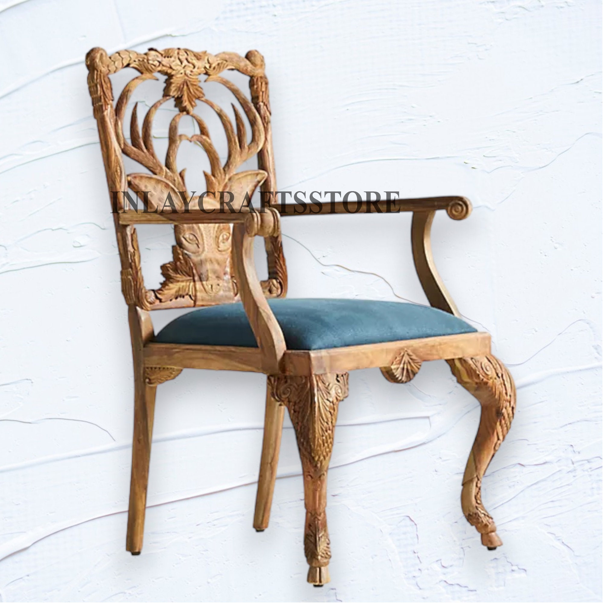 Indian Handcarved Menagerie Deer Armchairs Indian Handcarved