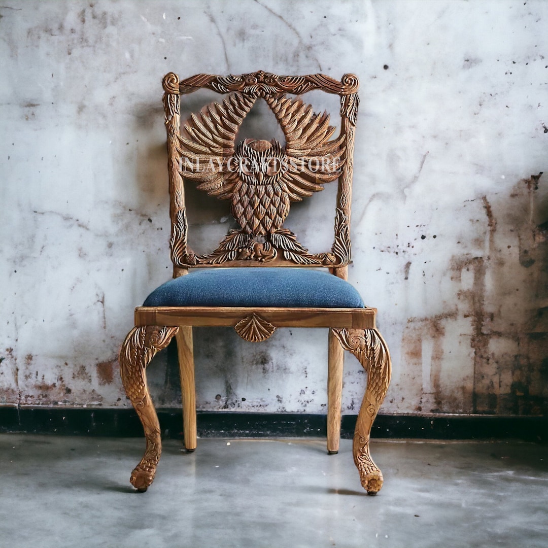 Indian Handcarved Menagerie Owl Chairs, Indian Handcarved Menagerie Owl