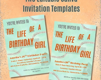 Life of a Birthday Girl Party Invitation | Editable Digital Download | Orange Glitter Birthday with Diamonds | Printable Showgirl Invitation