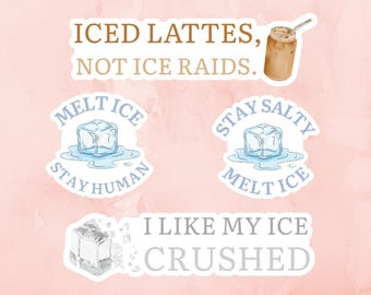 Anti-ICE Stickers | “I Like My Ice Crushed” | “Melt Ice Stay Human” | “Stay Salty Melt Ice” | “Iced Lattes Not ICE Raids” | Waterproof