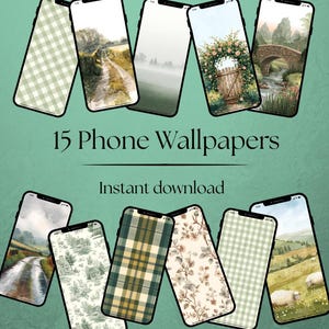 Pakiet 15 tapet na telefon z motywem angielskiej wsi | Tła akwarelowe | Cottagecore | Tapety na iPhone'a i Androida (do pobrania cyfrowego)