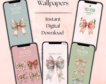 Floral Bow Phone Wallpapers | Pastel Wallpaper Pack | Coquette Bow iPhone Backgrounds | Watercolor Wallpaper | Soft Girl Android Wallpapers