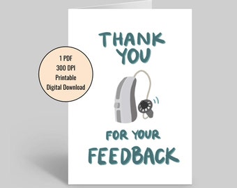 Printable Audiology Greeting Card - Instant Download, Hearing Aid
