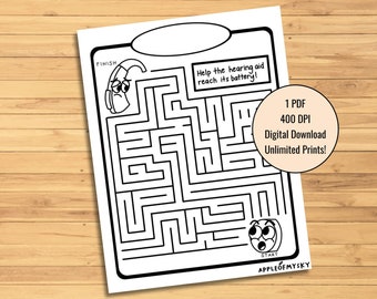 Printable Audiology Coloring Page - Hearing Aid Maze
