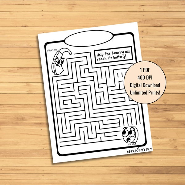 Printable Audiology Coloring Page - Hearing Aid Maze