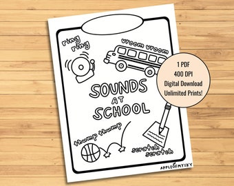 印刷可能な聴覚学ぬり絵ページ - 学校での音