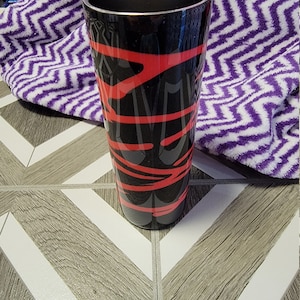 Red and black stripe tumbler, alcohol ink tumbler, handmade, ready to ship