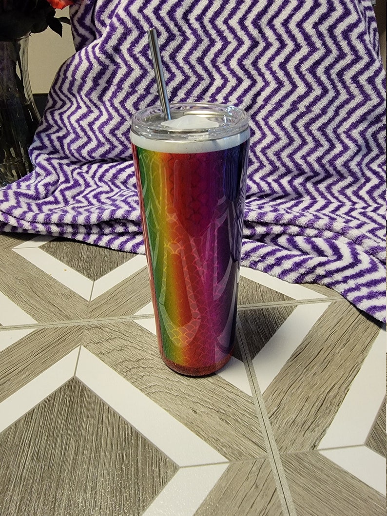 Rainbow Glitter Tumbler With Straw, Pride Tumbler, Glitter Tumbler