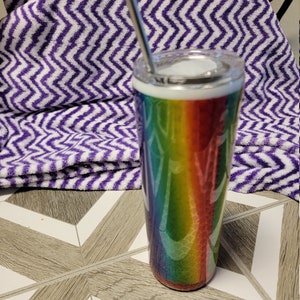 Rainbow glitter tumbler with straw, Pride tumbler, Glitter tumbler, ready to ship