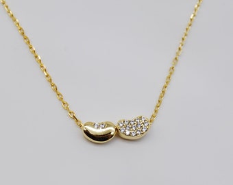 Collar de frijol de plata de ley maciza y chapado en oro de 14k (plata 925, chapado en oro de 14k)