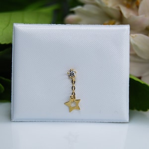 9ct solid gold screw back drop earring helix tragus lobe
