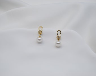 Paar massive Sterling Silber 14k vergoldete Perlen Ohrringe (925 Silber, 14k vergoldet)