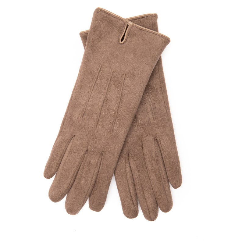 Veganer Damenhandschuhe in Velours-Optik gefüttert mit kuschelig weichem Teddyfleece Taupe