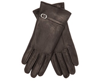 Damen Lederhandschuhe, weiches italienisches Leder, angenehmes Futter, Zierriegel