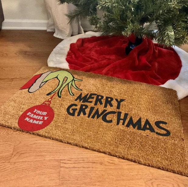 Merry Grinchmas doormat Family Name doormat The Grinch Etsy