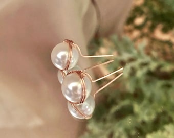 Handmade Ball Earrings Pearl Wire Wrapped Earrings Made with Brown Pearls and Gold Plated Artistic Wire Gift for Her