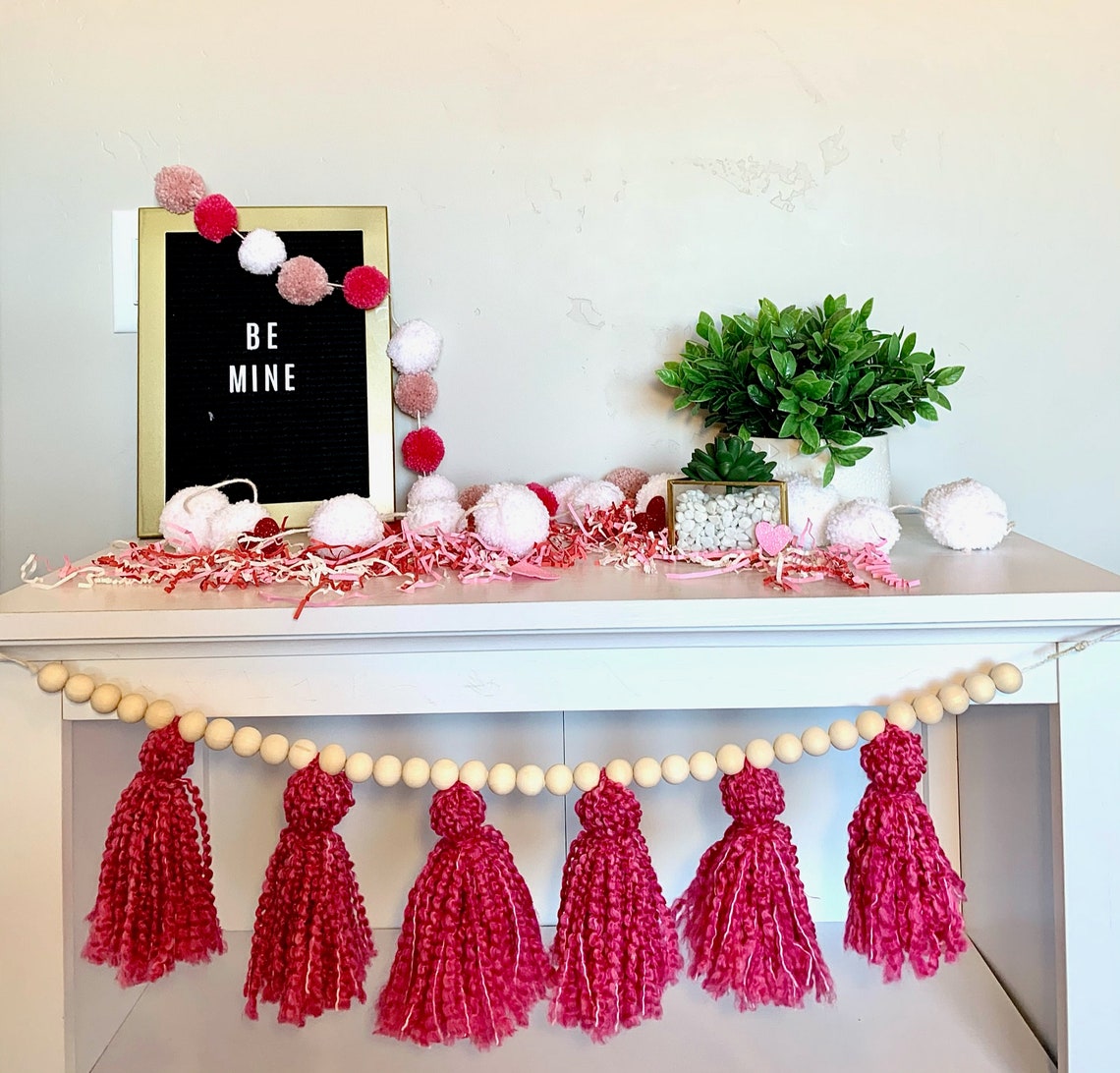 Boho Tassel Garland / Valentine's Tassel Garland / Pink Etsy