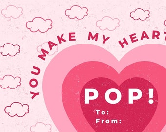 Valentine's Day Tag, You Make My Heart Pop, Valentine Gift Label, Kids School Printable, Treat Bags, Classroom Favor, Teacher Gift, Popcorn