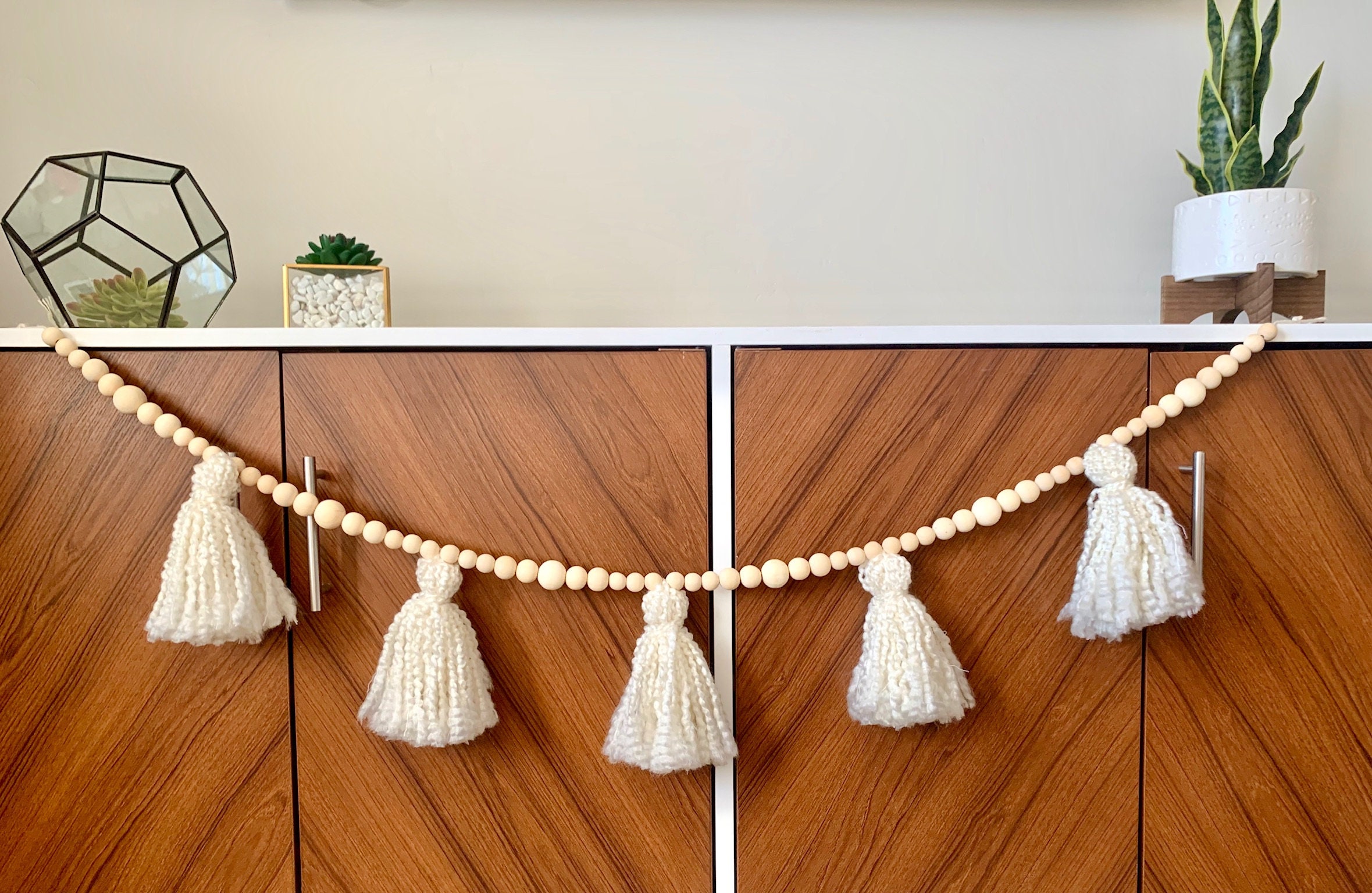 Boho Garland Yarn Tassel Garland Boho Decor Wood Bead Etsy