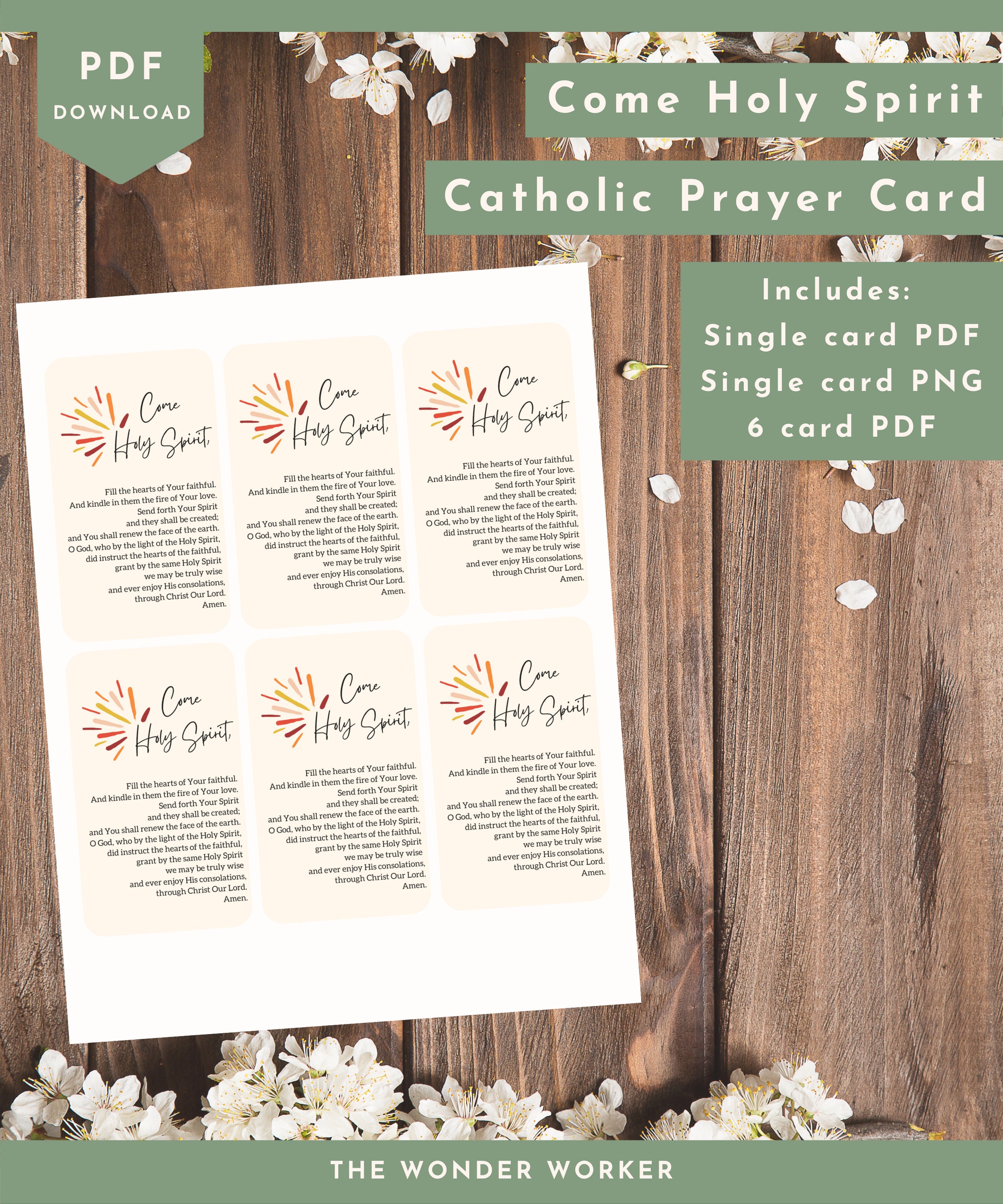 Come Holy Spirit Catholic Prayer Card Digital Download - Etsy