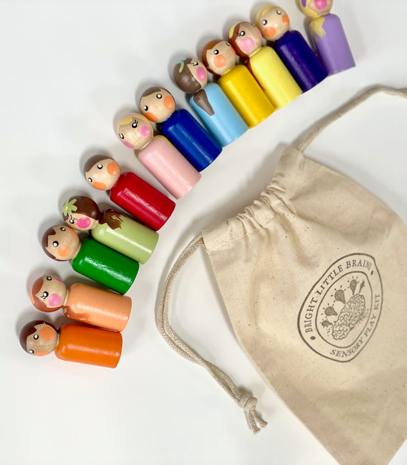 Montessori Rainbow Toys Rainbow Wooden Peg Dolls with Faces