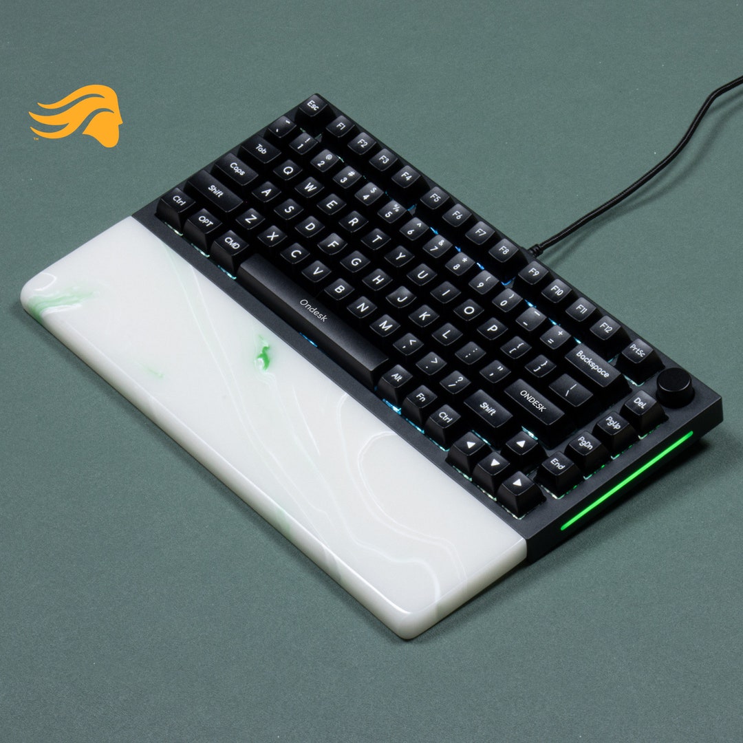Glorious Keyboard Milky White and Green Artisan Resin Wrist Rest GMMK