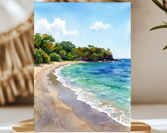 Hamoa Beach Maui Hawaii Watercolor Wall Art, Print or Canvas