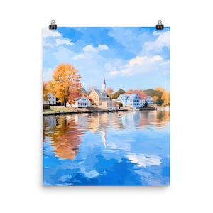 Mystic Watercolor Print | Connecticut Travel Gift | New England Art | Mystic Seaport | Coastal Cityscape Art | Northeast | Seaside Poster
