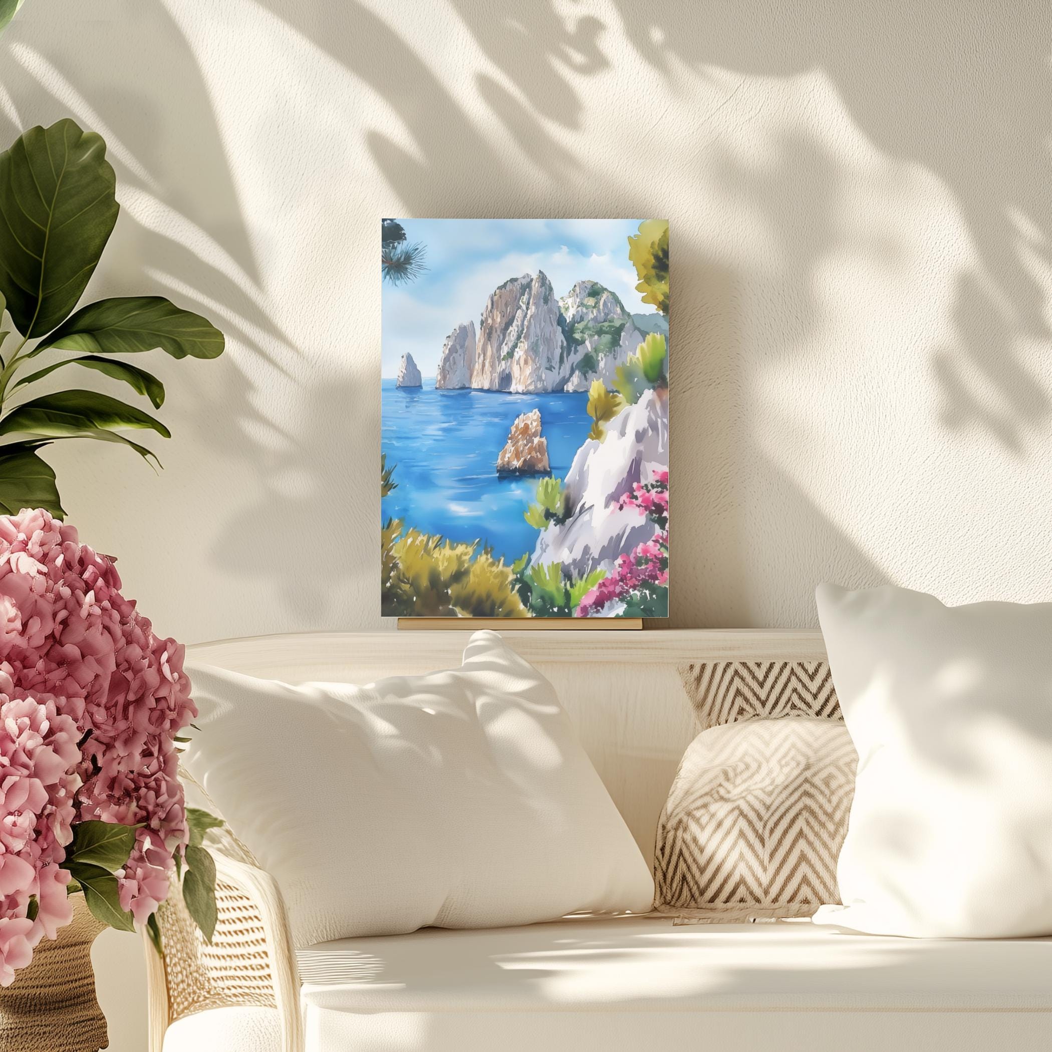 Capri Coast Watercolor Print, Italian Coastal Wall Art, Amalfi Travel ...