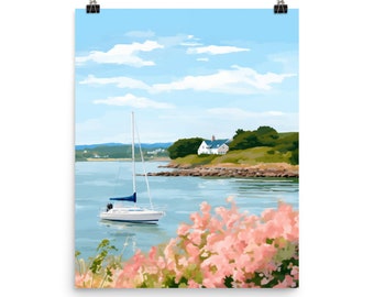 Newport Rhode Island Watercolor Print, Coastal Sailboat Wall Art, Nautical Poster, Seaside Decor, New England Waterfront Artwork