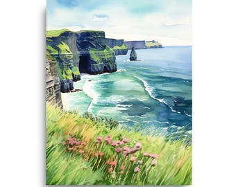Cliffs of Moher Print | Ireland Watercolor Wall Art | Ireland Landscape | Emerald Isle | Europe Travel Print | Travel Gift