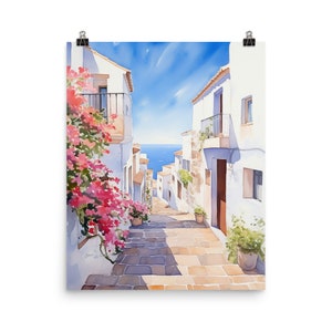 Altea Watercolor Print | Spain Wall Art | Spanish Travel Gift | Mediterranean Sea Decor | Costa Blanca | Seaside | White-Washed Buildings