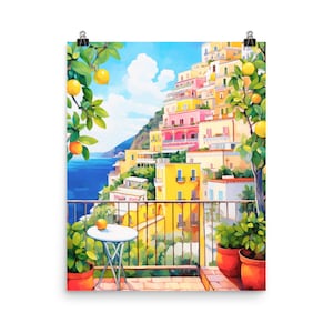 Positano Lemon Tree Watercolor Print | Amalfi Coast Travel Gift | Italy Wall Art | Europe Decor | Fruit Illustration | Cute Architecture