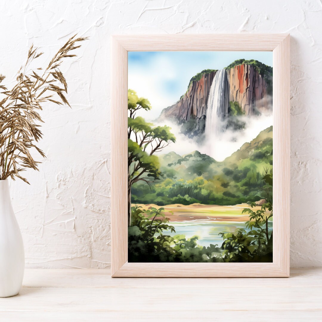Angel Falls Watercolor Print, Venezuela Wall Art, South America