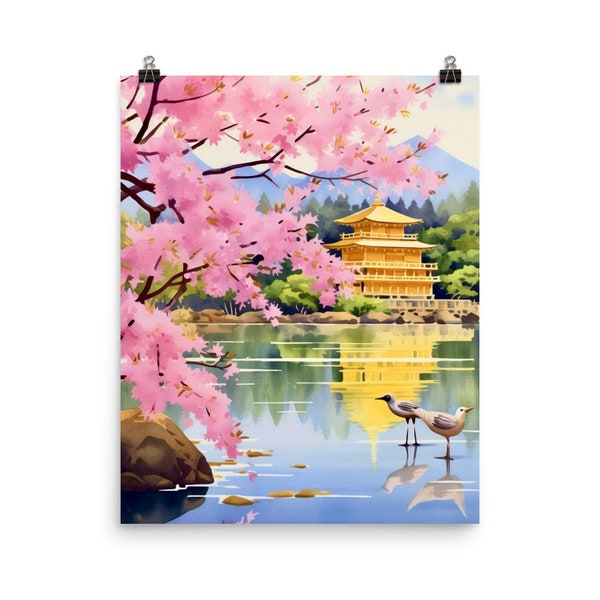 Kinkaku-ji Watercolor Print | Japan Travel Gift | Kyoto Wall Art | Japanese Home Decor | Golden Pavilion | Buddhist Temple | Japan Poster