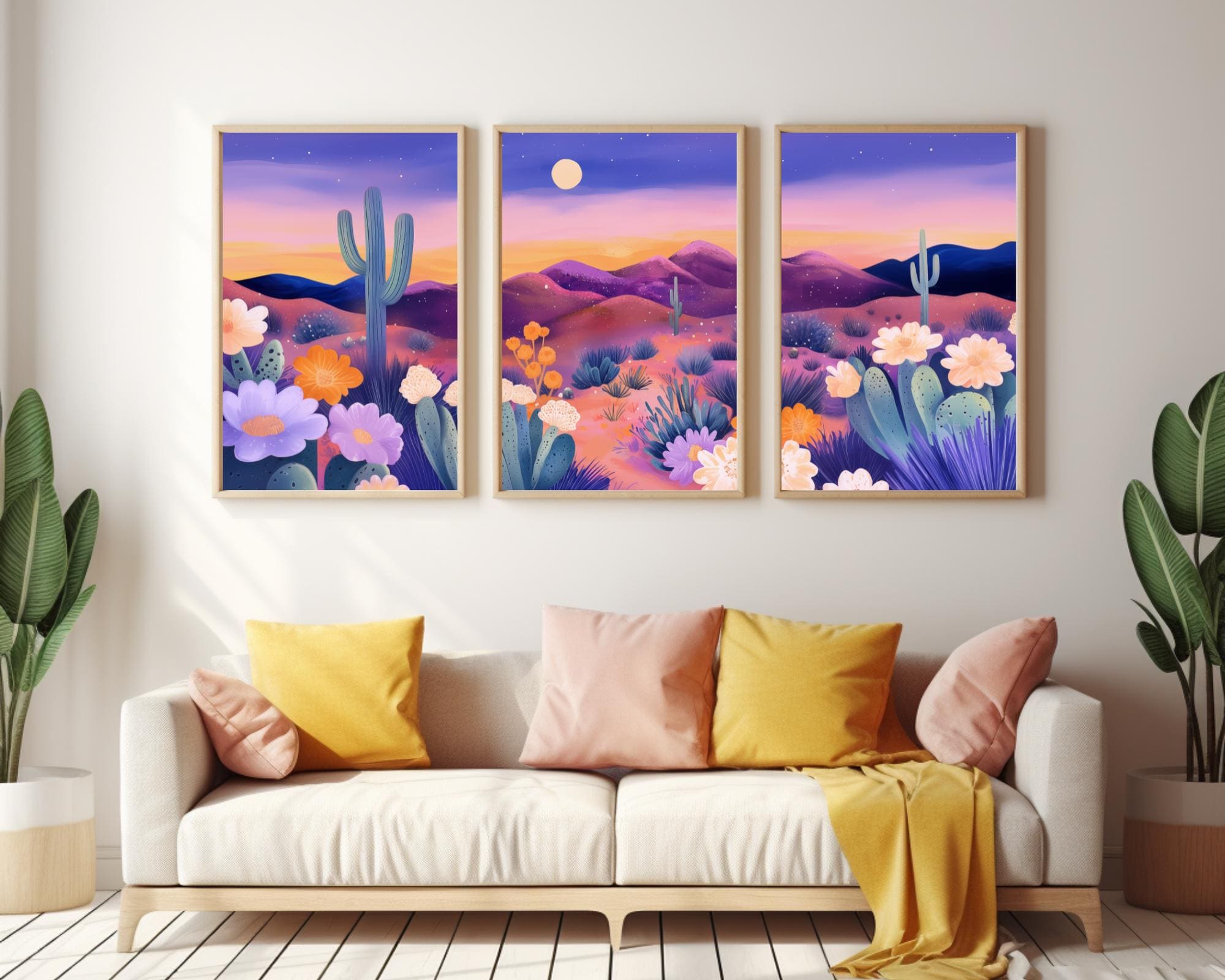Desert Sunset Set of 3 Watercolor Prints, Nature Wall Art, Triptych ...