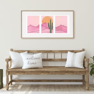 Retro Pink Desert Watercolor Print Set of 3, Saguaro Cactus Wall Art ...